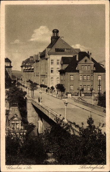 Postcard Glauchau in Saxony, Scherberg Bridge