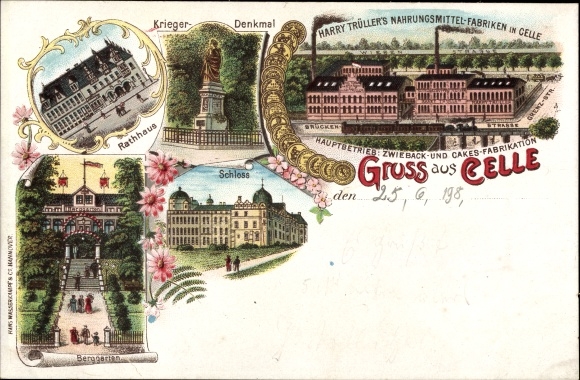 Chromo-Litho Celle in Lower Saxony, town hall, castle, monument, mountain garden, food factory