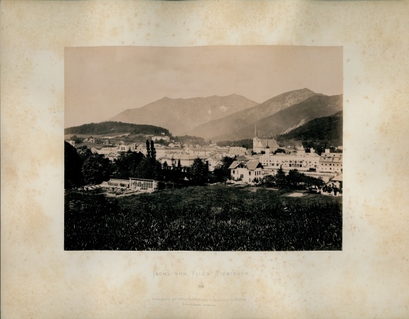 Photo around 1880, Bad Ischl in Upper Austria, from Villa Sickingen, panoramic view with mountains