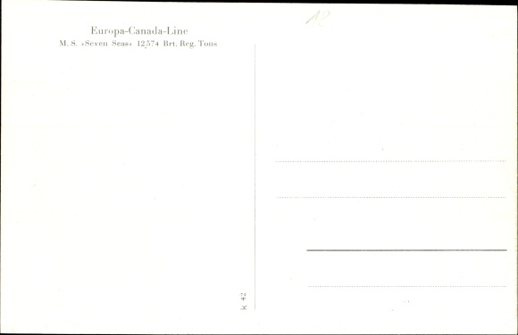 Postcard steamboat MS Seven Seas, Europa Canada Line, Heinr. Heinken, Hinrich Oltmann, B. Meissel