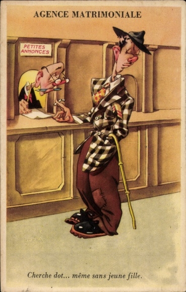 Postcard Altfriedstein Niederlößnitz Radebeul, man stands in front of a dating agency counter.