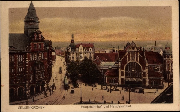 Ak Gelsenkirchen im Ruhrgebiet, Hauptbahnhof und Hauptpostamt