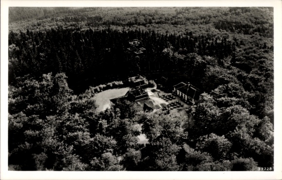 Postcard Stolberg in the Harz Mountains, Großer Auerberg, Josefshöhe, aerial view, forest, building, observation tower, steps