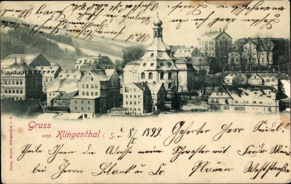 Ak Klingenthal im Vogtland Sachsen, uitzicht op de stad met kerk