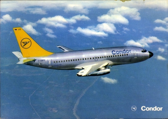 Postcard passenger aircraft Condor, Boeing 737-230 European jet