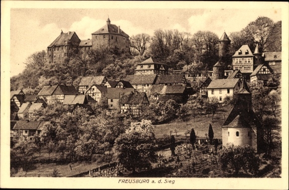 Postcard Freusburg churches on the Sieg, place with castle
