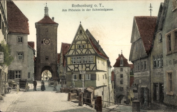 Ak Rothenburg ob der Tauber Mittelfranken, Rothenburg o. T., Plönlein, Schmiedgasse,  Gebäude