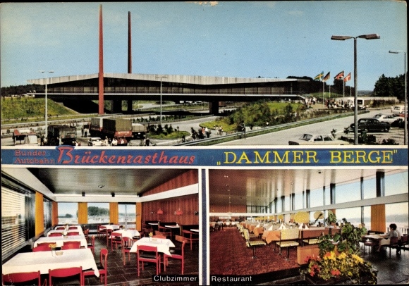 Postcard Nellinghof Schierberg Neuenkirchen Vörden in Oldenburg, Autobahn Brückenrasthaus Dammer Berge