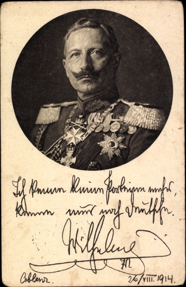 Postcard Kaiser Wilhelm II, portrait, uniform, medals