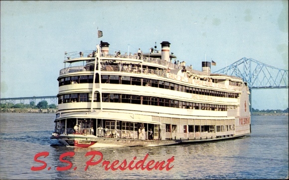 Postcard Steamer SS President, Mississippi River, Port of New Orleans