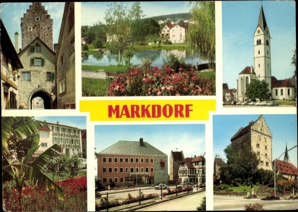 Postcard Markdorf Bodenseekreis Baden, church, town views