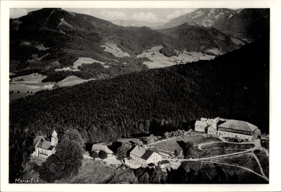Siegsdorf in Upper Bavaria, Maria Eck Monastery, aerial photograph, monastery mountain inn