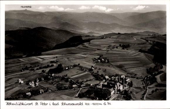 Postcard St. Peter in the Black Forest, landscape photograph, mountain health resort, fields, mountains
