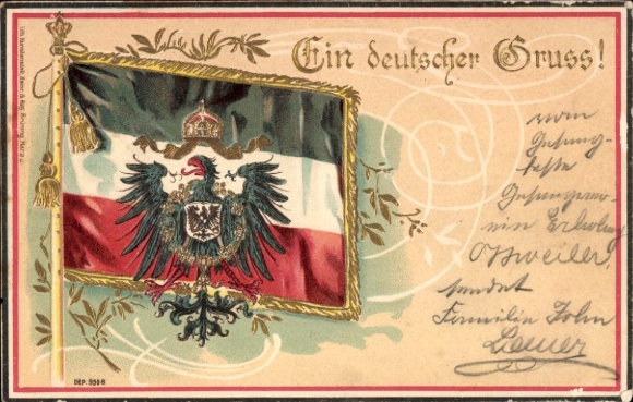 Embossed coat of arms litho A German greeting, Empire, flag, eagle