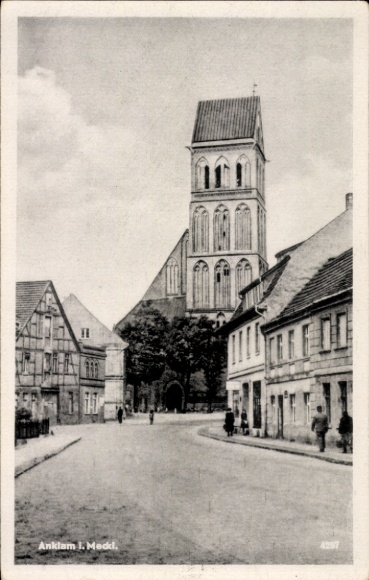 Ansichtkaart Anklam in Mecklenburg Vorpommern, straatbeeld, kerk