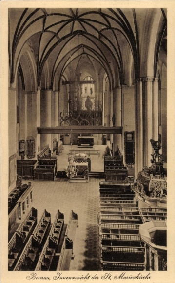Postcard Bernau near Berlin, interior view of St. Mary's Church, vault