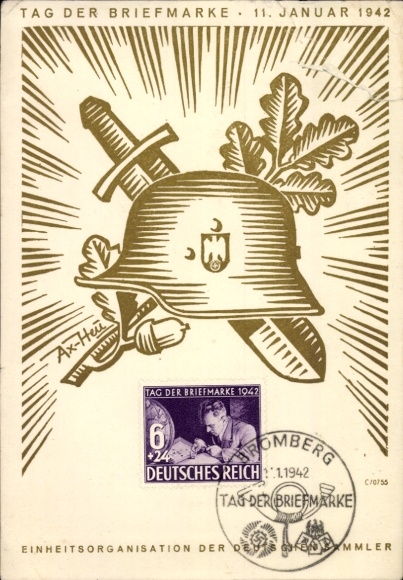 Kunstenaarsbriefkaart Axster Heudtlaß, Postzegeldag 1942, KdF