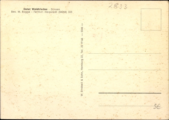 Postcard Dünsen, Hotel Waldfrieden, general view, entrance