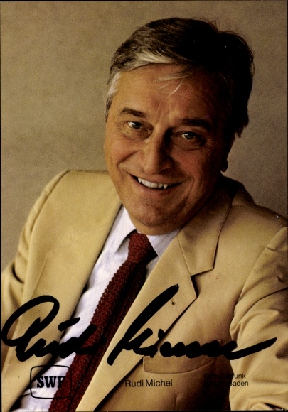 Postcard sports journalist Rudi Michel, portrait, autograph, SWR