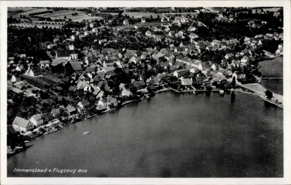 Postcard Immenstaad am Bodensee, aerial view of houses on the lake,
