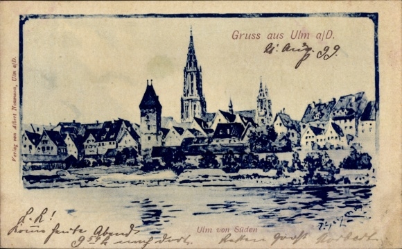 Artist Postcard Schmohl, P., Ulm on the Danube Baden Württemberg, view of the city from the south