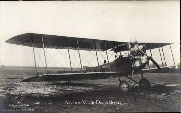 Ak Albatros Militär Doppeldecker, Deutsches Kampfflugzeug, I. WK, Sanke 300