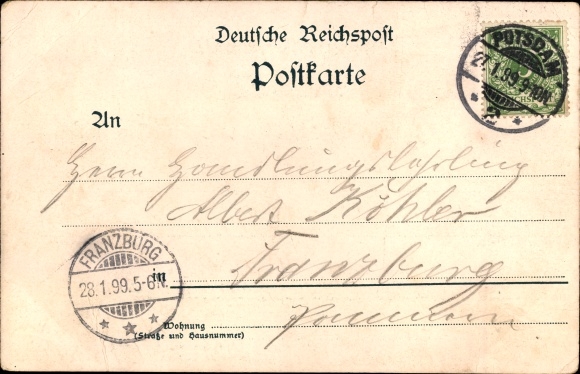 litho Potsdam in Brandenburg, koninklijk stadspaleis, lange brug, treinstation