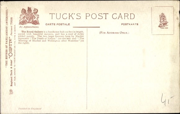 Artist Postcard Flower, Charles, London City, The Royal Gallery, Houses of Parliament