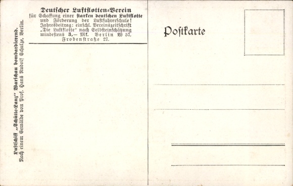 Artist Postcard Schulze, Hans Rudolf, Zeppelin, airship Schütte Lanz, bombing Warsaw, I. WK