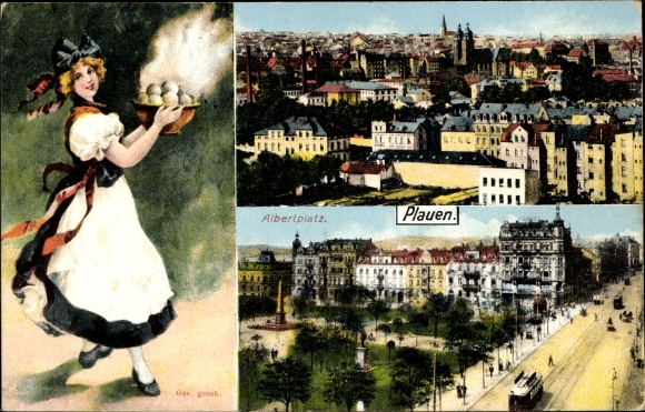 PC Plauen im Vogtland, partial view, Albertplatz, innkeeper with dumplings