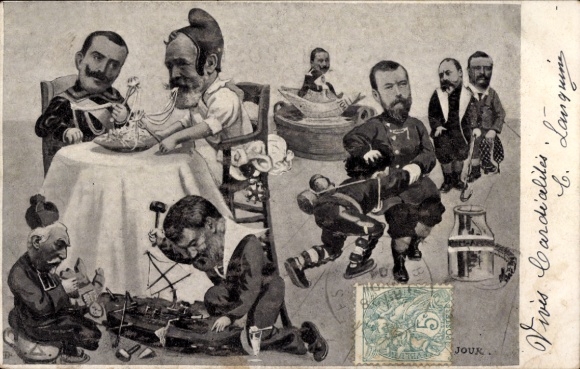 Postcard Spectacle du Jour, Loubet, Viktor Emanuel III, Nicholas II, Th. Roosevelt, Edward VII.