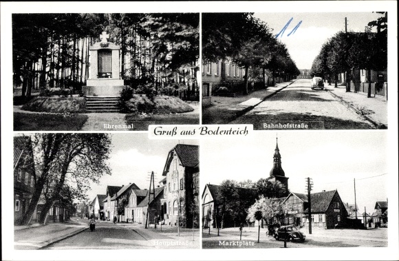 Postcard Bad Bodenteich in the Lüneburg Heath, Memorial, Market Square, Bahnhofstrasse, Hauptstrasse