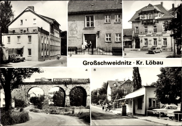 Postcard Großschweidnitz, Ferienheim Maschinenfabrik Heidenau, Kindergarten, Viaduct, Zum Höllengrund