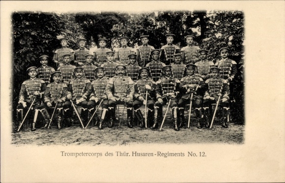 Ak Trompetercorps des Thür. Husaren-Regiments No.12, Gruppenbild