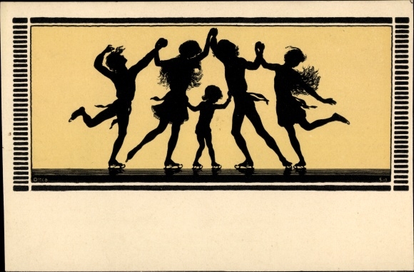 Paper cut artist Postcard Fidus, winter joy, ice skater