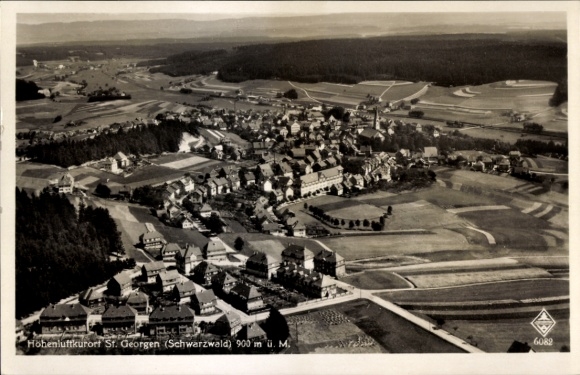 Postcard St. Blasien in the Black Forest, aerial view of St. Georgen, houses, landscape, forest