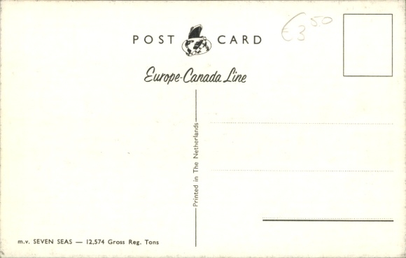 Postcard passenger ship MV Seven Seas, Europe Canada Line