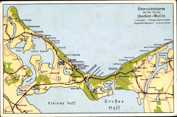 Mapy Wyspy KP Uznam i Wollin, Bansin, Heringsdorf, Ahlbeck, Swinemünde, Misdroy