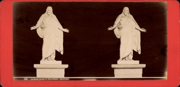 Stereo CdV Copenhagen, Christ, sculpture by Bertel Thorvaldsen