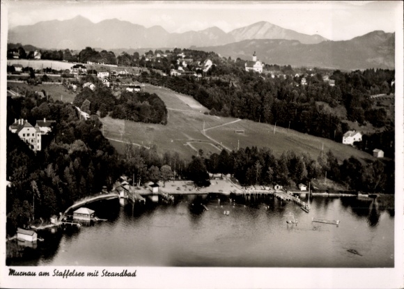 Ak Murnau am Staffelsee, Fliegeraufnahme, Strandbad