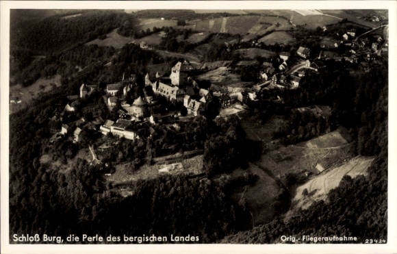 Postcard Burg an der Wupper Solingen, Burg Castle, aerial photograph