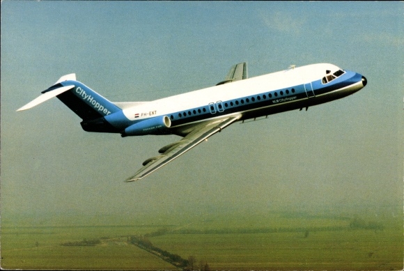 Postcard passenger plane Fokker Fellowship F-28, NLM City Hopper
