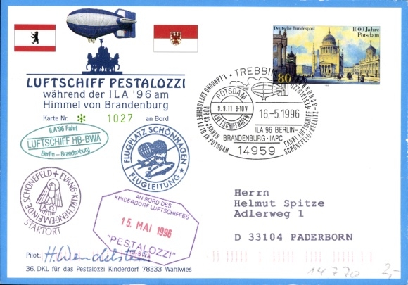 Postcard Johannisthal Airport, Airship Schwaben LZ 10, Airship Pestalozzi, ILA 1996