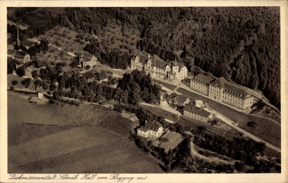 Postcard Schorndorf im Remstal Württemberg, Deaconess Institution Schorndorf from the plane
