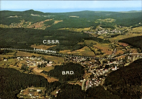 Postcard Bohemian Eisenstein, Bavarian Eisenstein, Bavarian Czech border