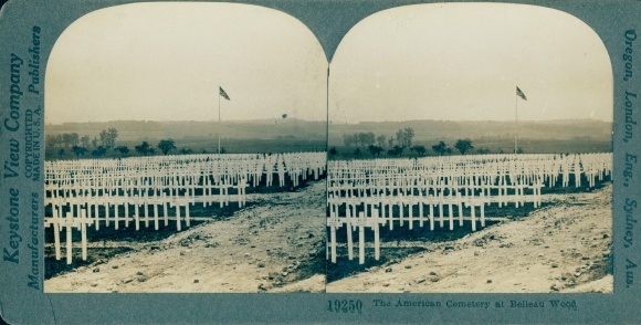 Stereo photo Belleau Wood Aisne, American Cemetery, WW I