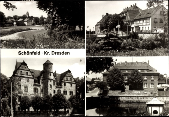 Postcard Schönfeld in Saxony, market, castle, consumption restaurant to the inheritance court