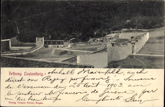 KP Bad Ragaz Canton St.Gallen, Luziensteig, Maienfeld, Verlag Johann Fetzer, 1903