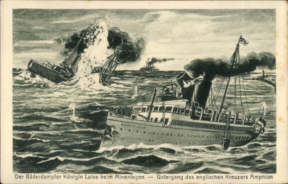 Picture steamer queen Luise, sinking of the English cruiser Amphion