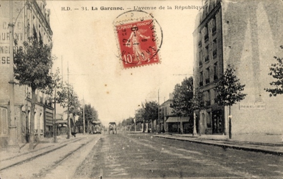 PC La Garenne Colombes Hauts de Seine, Avenue de la République, postmark, stamp